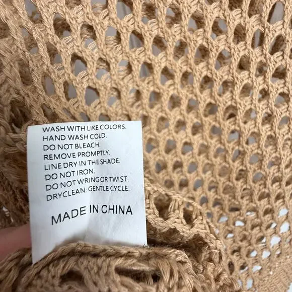 Crochet Mesh Cropped Sweater L Open Weave Festival Boho Beach Cover Up Top Y2K - Picture 8 of 8